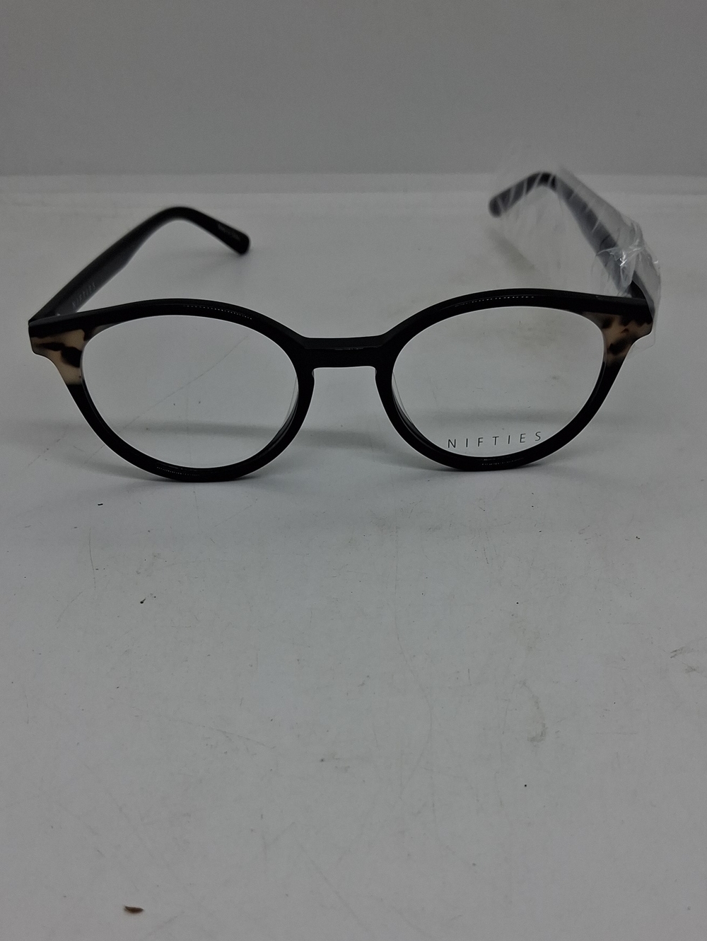 NWT Nifties Rxable N9526 Round Eyeglasses in Black with Tortoiseshell Accents